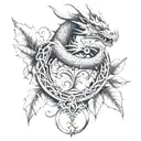 dragon and leaves sternum and underbust  tattoo design idea
