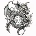 dragon and leaves sternum and underbust  tattoo design idea