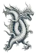 a dragon coming down from the mountain and looking at us tattoo design idea