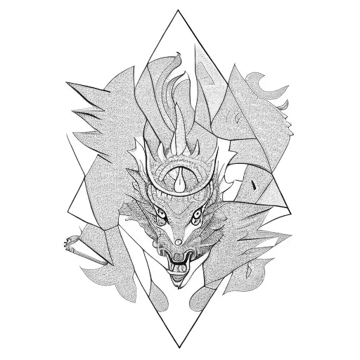 Dragon in the style of picasso's guernica tattoo design idea