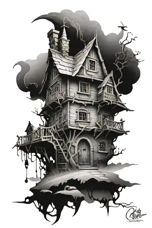 baba yaga house tattoo design idea