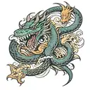 dragon and snake attacked by shark   tattoo design idea