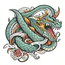 dragon and snake attacked by shark   tattoo design idea