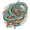 dragon and snake attacked by shark   tattoo design idea
