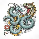 dragon and snake attacked by shark   tattoo design idea