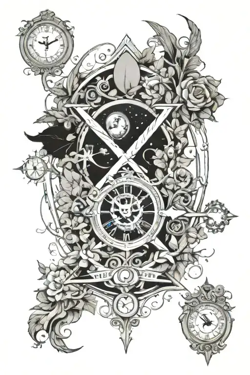 space, illuminati, nature, garden of eve, cross , clock tattoo design idea