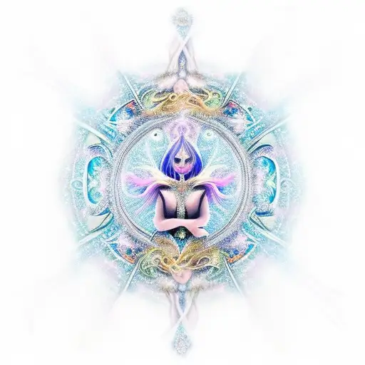 A mesmerizing design showcasing a mystical fae figure gracefully dancing amidst a backdrop of swirling cosmic energy and enchanting melodies tattoo design idea