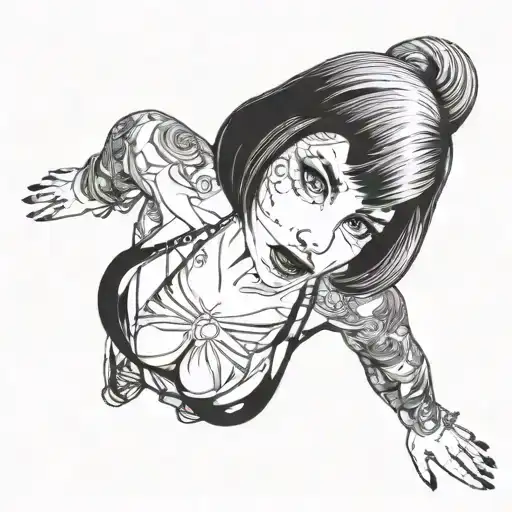Sexy Busty Woman, short bob hairstyle cleavage facial piercings  tattoo design idea