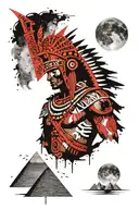 aztec warrior with the pyramids behind and the moon  tattoo design idea