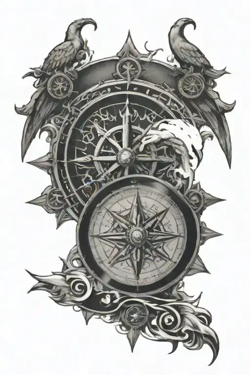 viking compass surrounded tattoo design idea