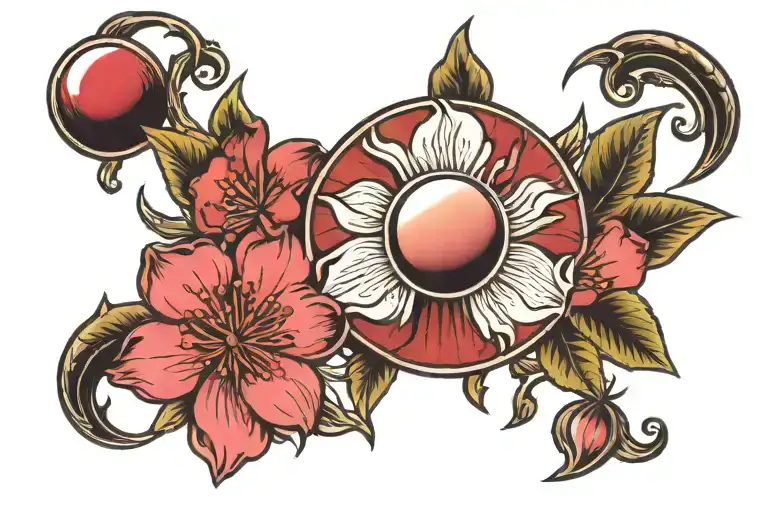 Sun And Moon cherry blossom tattoo design idea