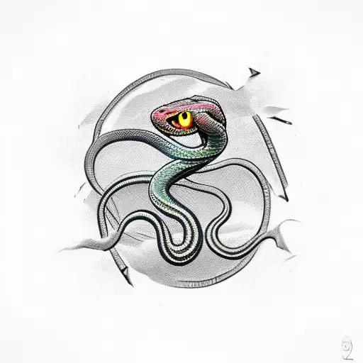 snake with head cut off decorative elements algiz rune inguz rune jera rune flaming heart tattoo design idea