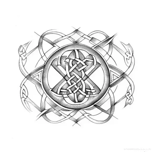 long narrow design with celtic knots flames algiz rune inguz rune jera rune flaming heart tattoo design idea