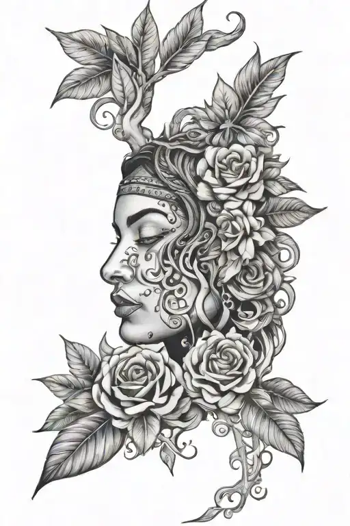 hand tash sultana jungle cover with ayahuasca, valeriana, san pedro and rose tattoo design idea