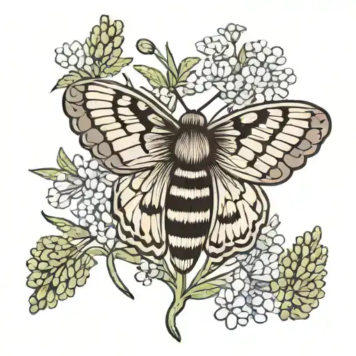 moth & dill flower tattoo design idea