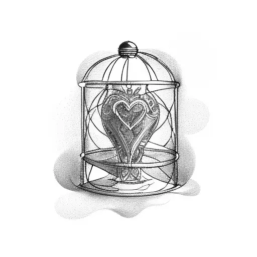 man locked in cage of love tattoo design idea
