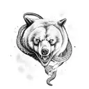 Create a 3/4 arm sleeve in a traditional style of a bear and a wolf fighting with a snake tattoo design idea