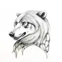 Create a 3/4 arm sleeve in a traditional style of a bear and a wolf fighting with a snake tattoo design idea