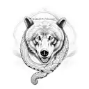 Create a 3/4 arm sleeve in a traditional style of a bear and a wolf fighting with a snake tattoo design idea