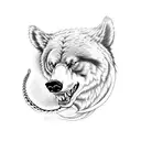 Create a 3/4 arm sleeve in a traditional style of a bear and a wolf fighting with a snake tattoo design idea