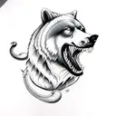 Create a 3/4 arm sleeve in a traditional style of a bear and a wolf fighting with a snake tattoo design idea