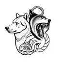 Create a 3/4 arm sleeve in a traditional style of a bear and a wolf fighting with a snake tattoo design idea
