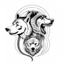 Create a 3/4 arm sleeve in a traditional style of a bear and a wolf fighting with a snake tattoo design idea
