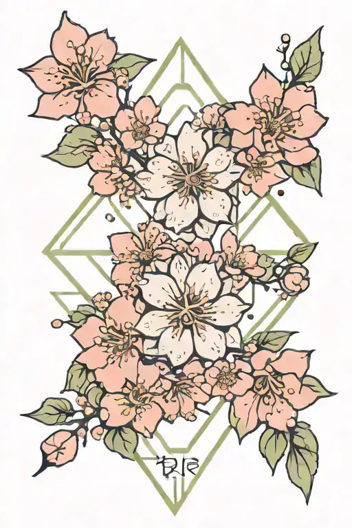 sakura on hand in geometry and the word Olivia tattoo design idea