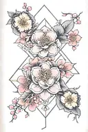 sakura on hand in geometry and the word Olivia tattoo design idea