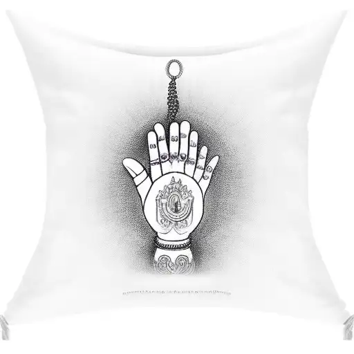 praying hands with meditation beads with ik onkar hanging from it tattoo design idea