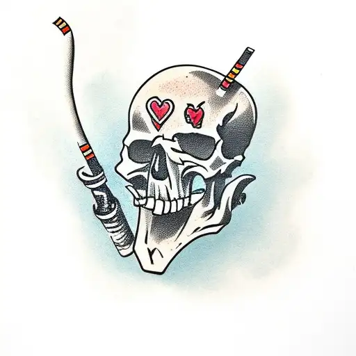 skull smoking a cigarette tattoo design idea