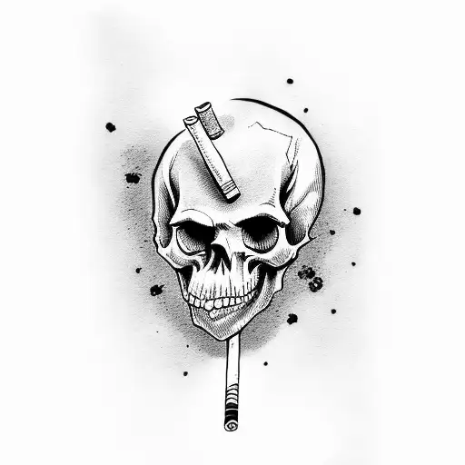 skull smoking a cigarette tattoo design idea