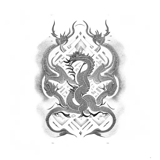 black and white tattoo outline of a dragon that is Indian inspired tattoo design idea