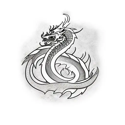 black and white tattoo outline of a dragon that is Indian inspired tattoo design idea