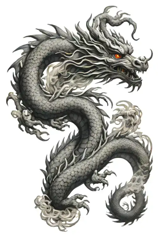 Chinese dragon intertwined with smoke tattoo design idea