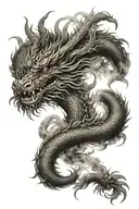 Chinese dragon intertwined with smoke tattoo design idea