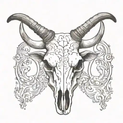 Steer Skull with one set of horns, facing front. tattoo design idea