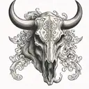 Steer Skull with one set of horns, facing front. tattoo design idea