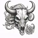 Steer Skull with one set of horns, facing front. tattoo design idea