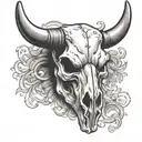Steer Skull with one set of horns, facing front. tattoo design idea