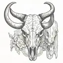 Steer Skull with one set of horns, facing front. tattoo design idea