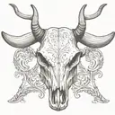 Steer Skull with one set of horns, facing front. tattoo design idea