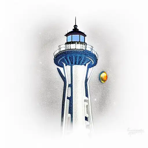 Charlevoix Lighthouse and space needle  tattoo design idea