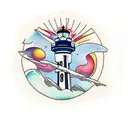 Charlevoix Lighthouse and space needle  tattoo design idea