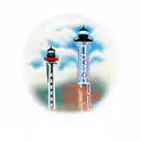 Charlevoix Lighthouse and space needle  tattoo design idea