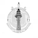 lighthouse and space needle morphed into one  tattoo design idea