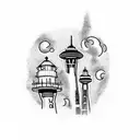 Lighthouse and space needle  tattoo design idea