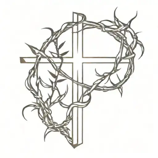 crown of thorns and Cross tattoo design idea