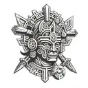 tlaloc head with mechanic tools tattoo design idea