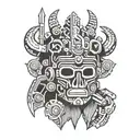 tlaloc head with mechanic tools tattoo design idea